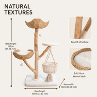 Arbre à chat bohème avec panier suspendu en macramé, lits tissés à la main, zone de grattage en branches de bois naturel et corde, matériaux personnalisés ODM
