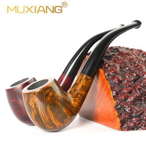 MUXIANG Wooden Tobacco Pipe Bent Type 9mm Filter Solid Briarwood Men's Smoking Pipe Retro Style - Product Image 1