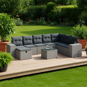 Conjunto de Sofá de Jardín de Ratán Sintético Gris, 6 Plazas, Muebles de Exterior de Diseño Contemporáneo con Estructura de Acero Resistente - Product Image 2