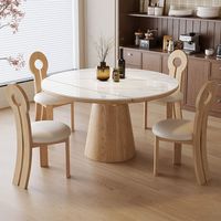 Ensemble de salle à manger rond en pierre frittée et bois, moderne et haut de gamme, table extensible et convertible pour la maison et la villa