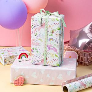 Papel de regalo con diseño de unicornio de dibujos animados coloridos, papel de regalo con forma de corazón rosa, papel de regalo para niños, baby shower - Product Image 5