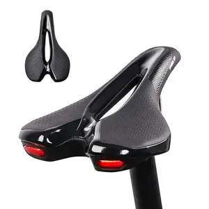 Yol bisiklet selesi MTB bisiklet selesi uyarı arka lambası USB şarj ile PU nefes yumuşak koltuk minderi dağ bisiklet yarışı