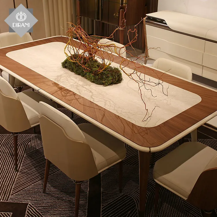 melting luxury comedor furniture dinning table set tavolo wood leg leather marble top dining table with chairs
