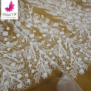 Hylace dantel kumaş yeni mini kumaş 3d çiçek elbise dekorasyon beyaz nakış boncuklu pullu lüks gelin dantel