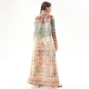 Nhà Máy Tùy Chỉnh Miyake Mở Abaya In Kaftan Áo Choàng Phụ Nữ xếp li Áo Khoác đi lại Giản Dị Dài Ăn Mặc Trung Đông