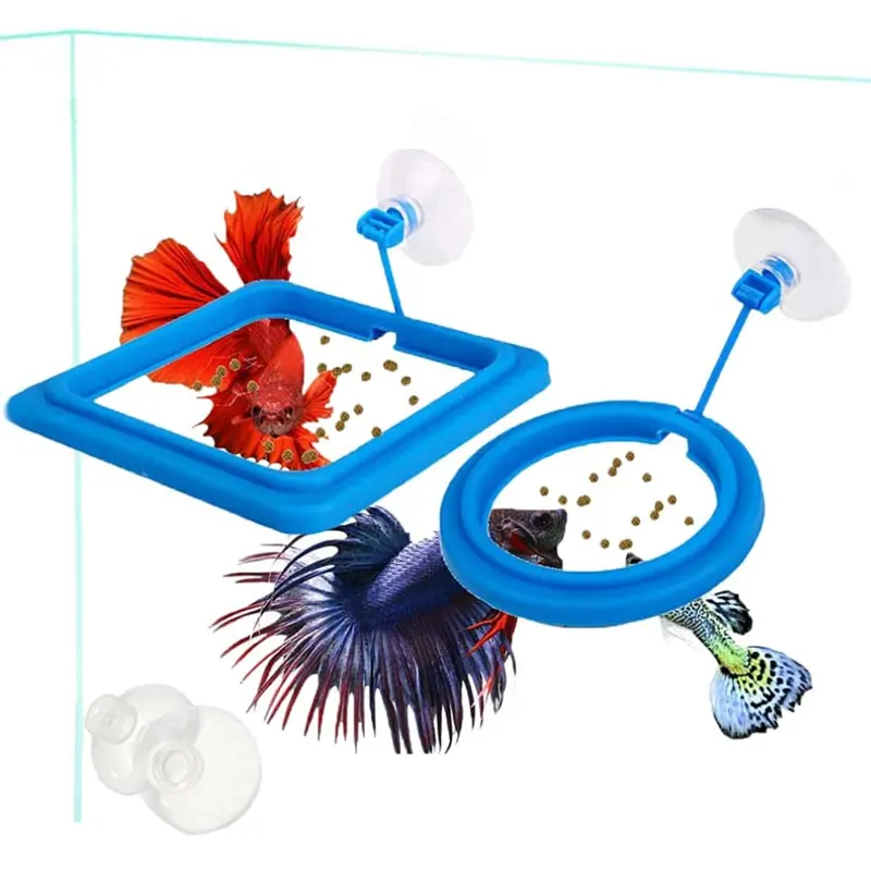 EWE 수족관 뜨 물고기 먹이는 반지, 흡입 컵을 가진 파란 물고기 지류 원형 설치하게 쉬운 수족관, 사각 및 둥근 S