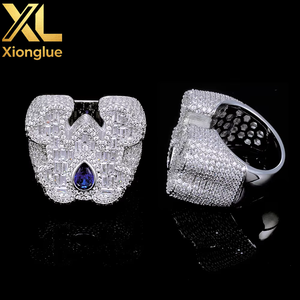 Custom <b>Initial</b> Blue Pear-Cut Gemstone Moissanite <b>Rings</b> 18K Real Gold Plated Halo Set S925 Silver Hip Hop Vendors B2B - Product Image 2