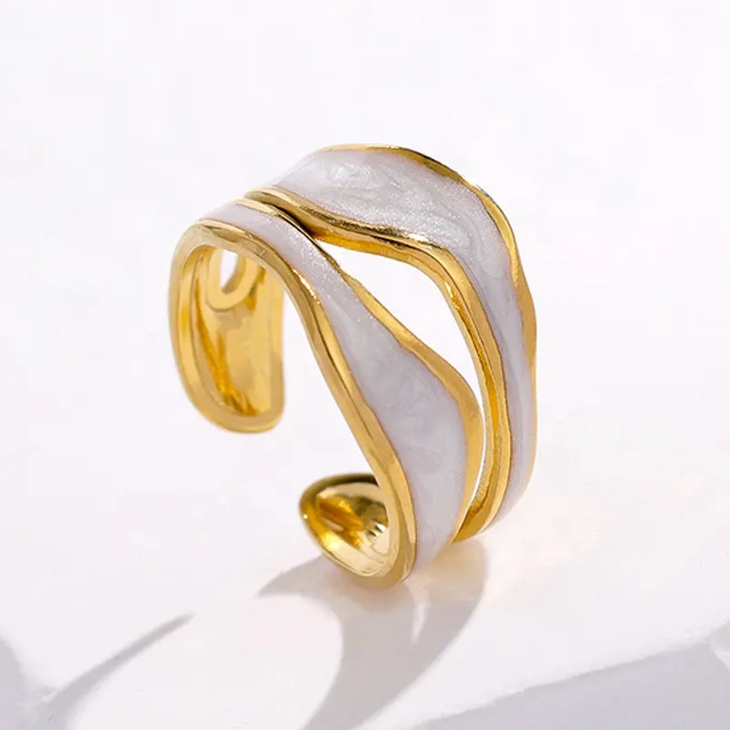 טבעת פתוחה נוטפת מפלדת אל חלד נשית גיאומטרית קוריאנית עיצוב נישה טבעת התאמה אישית סיטונאית