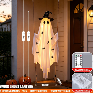 Lámpara Colgante de Fantasma con Sombrero de Bruja para Halloween, 8 Modos, Control Remoto, para Decoración de Jardín, Patio, Puerta o Casa Embrujada - Product Image 3