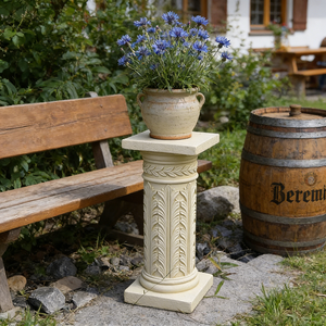 Socle en résine feuille d'acanthe - Finition effet pierre crème, support colonne orné pour jardin méditerranéen et décoration de mariage - Product Image 5