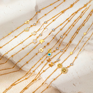 Chaîne <span class=keywords><strong>de</strong></span> <span class=keywords><strong>cheville</strong></span> double couche anti-ternissement plaquée or 18 carats avec fleurs, cœurs et papillons, <span class=keywords><strong>bracelet</strong></span> <span class=keywords><strong>de</strong></span> <span class=keywords><strong>cheville</strong></span> en acier inoxydable 2024 - Product Image 1