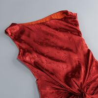 Robe de soirée longue en satin jacquard asymétrique à une épaule, avec nœud torsadé à la taille et fente avant, élégante et sexy pour femme