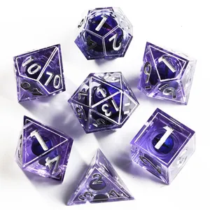 Set dadu Resin polihedral PLANET MINI D4 D6 D8 D10 D % D12 D20 dadu DND untuk permainan Desktop TRPG Set dadu mata naga ungu buatan tangan