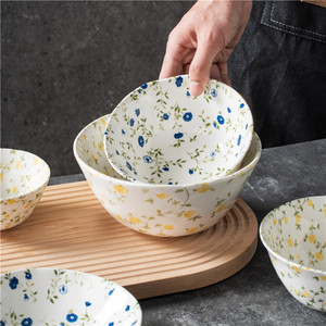 <span class=keywords><strong>Service</strong></span> <span class=keywords><strong>de</strong></span> <span class=keywords><strong>table</strong></span> en céramique LovingHome Factory, motifs floraux bleus et jaunes, bols à riz et soupes, tailles 3,5'', 5'', 7'' pour les fêtes - Product Image 1