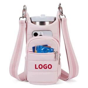 Best Selling <b>Mini</b> MOQ Quilted Water <b>Bottle</b> Holder with Strap Tote <b>Bottle</b> Carrier Crossbody Bag with Pockets - Product Image 1