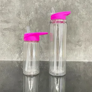 10oz 15 oz plastica doppia parete globo di neve per bambini bottiglia d'acqua 10 15 oz in bianco trasparente globo di neve in plastica con foro preforato