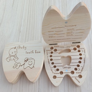 Scatola Portadenti in Legno Naturale Lucidato a Tema Amore, Regalo per Bambini/a con Ornamenti della Fata dei Denti, Forma Irregolare per Tutte le Festività - Product Image 1