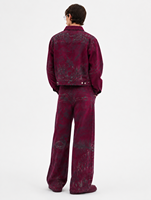 Ensemble de costume Tang pour femme avec veste courte classique à rayures bordeaux et pantalon large à imprimé pailleté