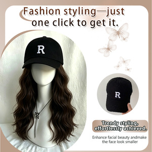 Perruque synthétique pour femme, 20 pouces, brune naturelle, lisse, avec casquette de baseball, densité 150%, ligne de cheveux naturelle, broderie lettre <span class=keywords><strong>R</strong></span>, pour usage quotidien - Product Image 2