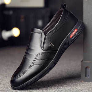 Men's Casual Leather <b>Shoes</b> Inner <b>Height</b> <b>Increase</b> 6Cm Slip-On Fashionable Business Wear Black Solid Color - Product Image 4