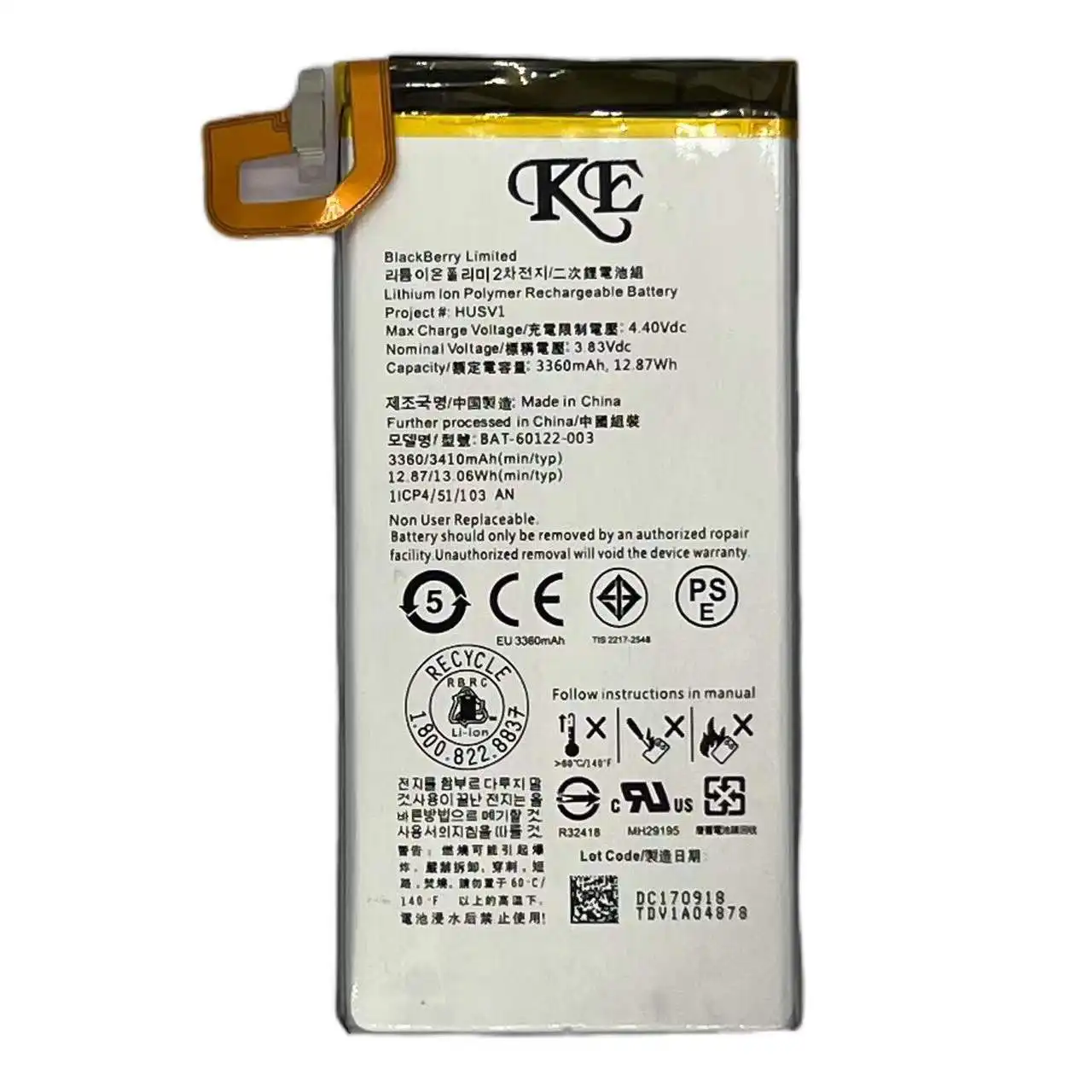 High Quality(HQ) 3410mAh long standby time smart phone rechargeable battery For Blackberry BB PRIVE