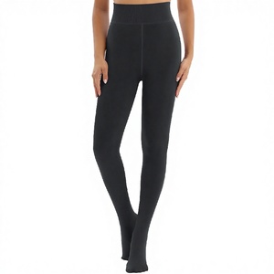 Plus Size Black Casual Seamed High Elastic Breathable Fleece Thick Winter Women's Warm Leggings - Product Image 3