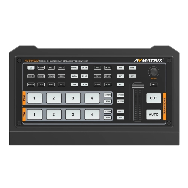 Avmatrix HVS0402U NEW 4 Channel HD-MI Video Switcher Live Atreaming Qith Luma Key Chroma Key Downstream Key FTB/ PIP for Tally