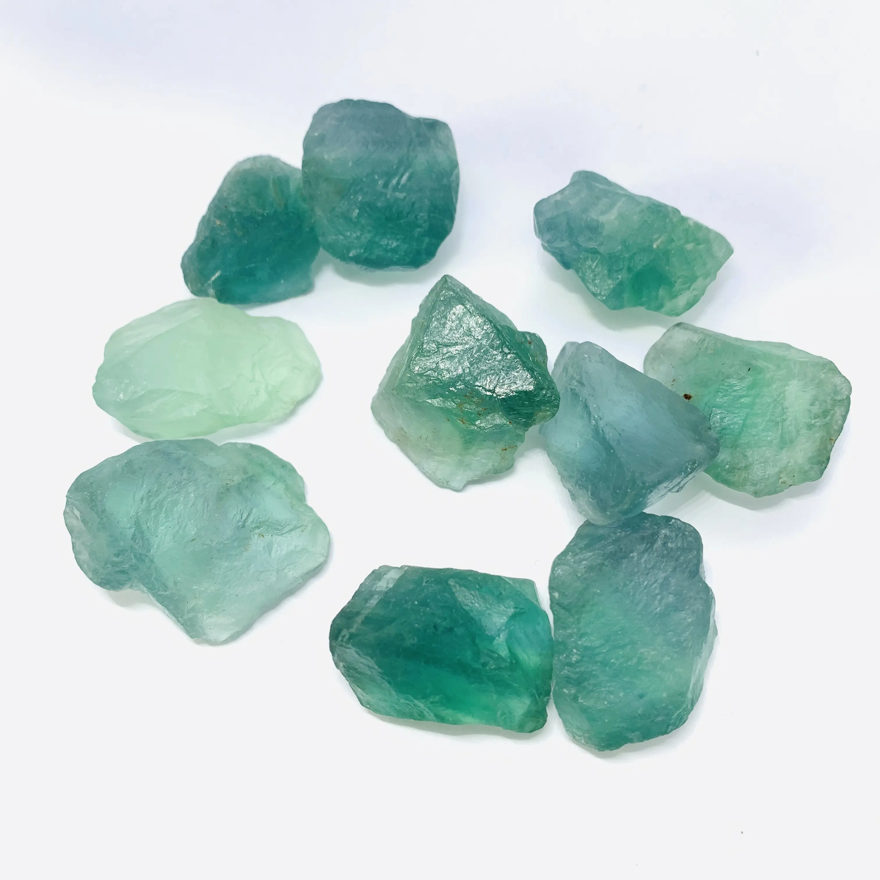 Grava de fluorita, cuarzo crudo curativo, piedras de cristal Mineral primario naturales, giro rugoso, verde, venta al por mayor