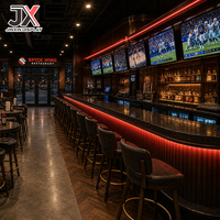 Solution de mobilier sur mesure pour bars sportifs : comptoirs de pub vintage, présentoirs à vin, banquettes, tables et chaises, armoires