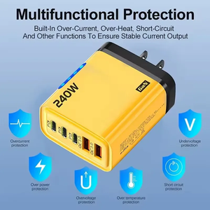 Cargador USB C de Carga Rápida Inteligente de 240w con Doble <span class=keywords><strong>Tipo</strong></span>-C, <span class=keywords><strong>Enchufe</strong></span> EU/US/<span class=keywords><strong>UK</strong></span>, 2 USB + 3 <span class=keywords><strong>Tipo</strong></span> C, Luz LED, Adaptador de Corriente para Teléfono - Product Image 5