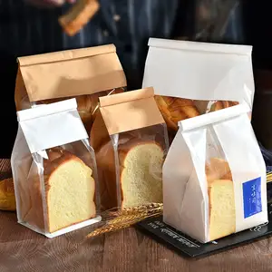 2023 New Bread Bag With Clear Window Gusset Type Seal Toast Packaging Bag Customized Printed Cotton Paper Stand Up Bags