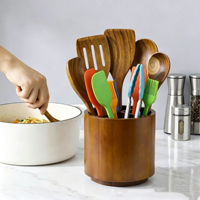 Boîte de rangement pour couverts en bois massif, support rond pour ustensiles de cuisine, organisateur de vaisselle compartimenté, panier de rangement pour comptoir