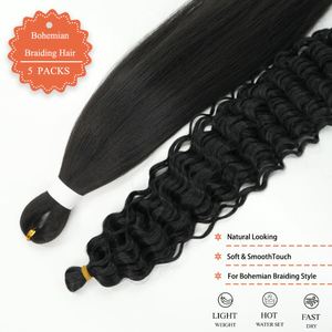 Bohemian <b>Braiding</b> Bundles Set with Pre Stretch Synthetic Hair <b>Extension</b> & Deep Wave Bundles Synthetic Yaki Hair Bulks - Product Image 4