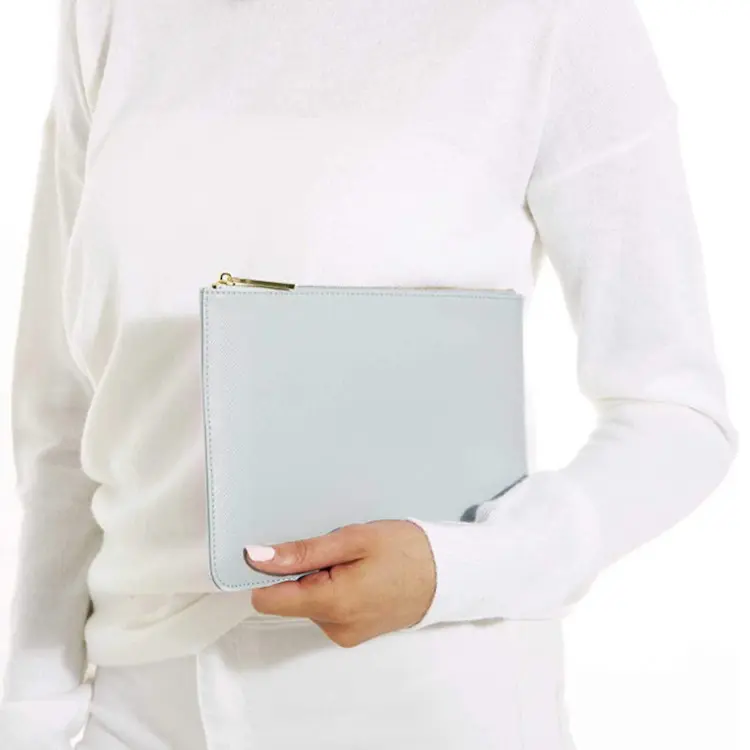 2024 pochette in pelle di Saffiano in bianco da donna a buon mercato personalizzata borsa pochette in pelle sintetica vegana