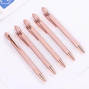 Stylo à bille promotionnel de luxe Beige or rose stylo à bille publicitaire rose écran tactile aluminium métal stylo avec impression de logo personnalisé