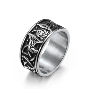 luxury chunky 18k gold pvd plated titanium silver 316l stainless steel vintage nordic celtic knot metal rings
