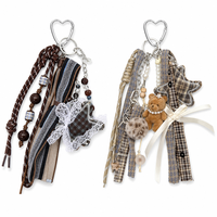 Porte-clés Coquette Multi-breloques, Breloque de Sac, Ruban à Carreaux, Dentelle, Fausse Perle, Pompon, Ours en Peluche, pour Sac à Main, Sac à Dos, Cadeau Femme