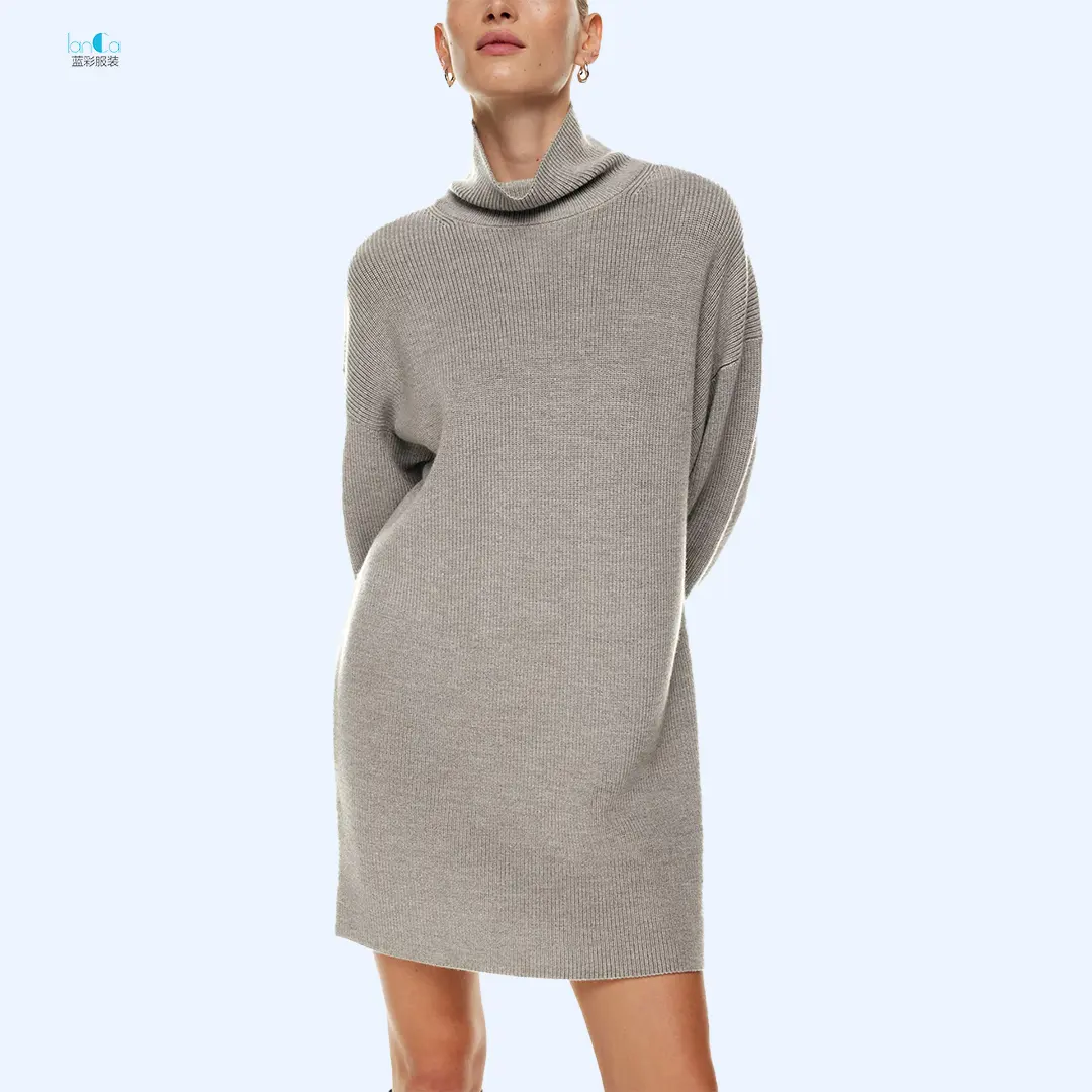 2022 New Fashion Knitted Sweater Casual Dresses Fall Winter Collections Long Sleeve Sweater Dress Women Clothing