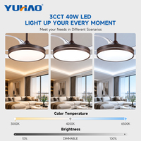 Ventilateur de plafond LED rétractable et dimmable de 50 pouces avec lumière, idéal pour l'hôtellerie, les salles à manger et les bureaux – Fabrication OEM/ODM