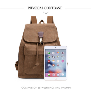 Custom Classic Retro Khaki Canvas <b>Backpack</b> <b>Women</b> <b>Travel</b> Leisure Rucksack Drawstring Custom <b>Women</b> <b>Backpack</b> - Product Image 3