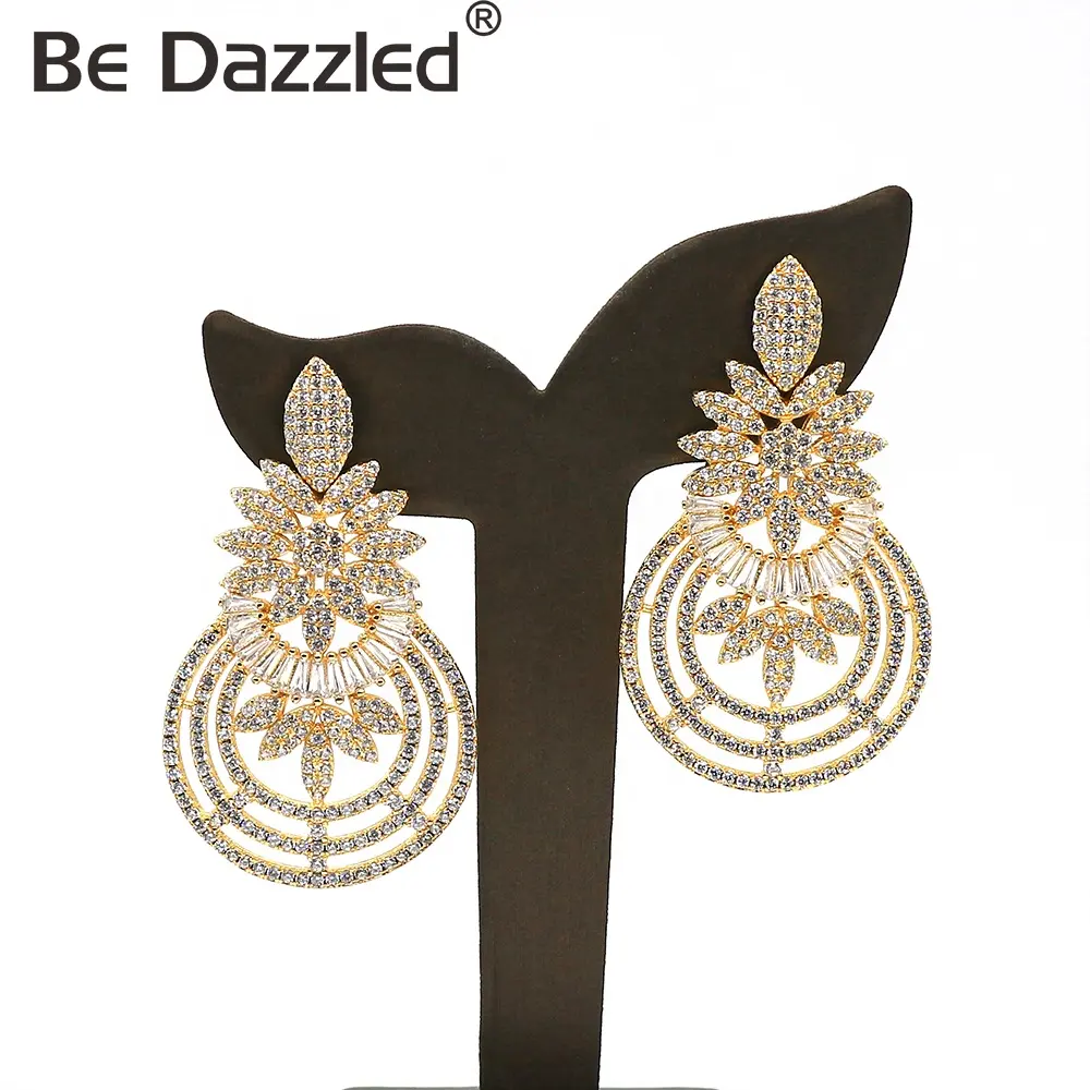 Bedazzled Bán Buôn Tùy Chỉnh Thiết Kế Mạ Vàng Vẻ Đẹp Zircon Brass Drop Earrings Trang Sức Cưới
