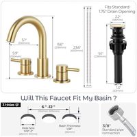 Robinet de salle de bain moderne en laiton à poser sur le plan, finition or brossé, 3 trous, largeur 8 pouces, bec de 3/4 po, double poignée, céramique