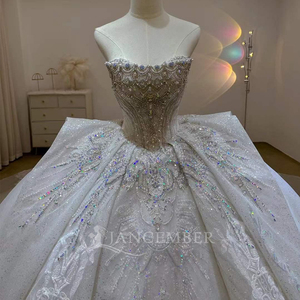 Robe de mariée de luxe en perles et dentelle brodée, style princesse, sans bretelles, Vestidos Lsjj79 - Product Image 4