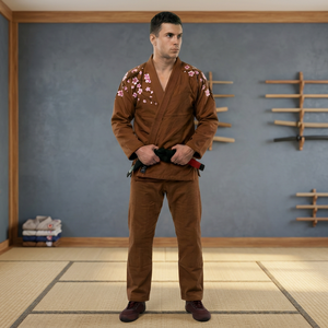 ชุดกิโมโนบราซิลเลียนยิวยิตสู (BJJ Gi) สีน้ำตาลสำหรับผู้ชาย ขายดีที่สุด พร้อมลายปักสีชมพูแบบกำหนดเอง ผ้าฝ้าย 100% แห้งเร็ว ระบายอากาศได้ดี - Product Image 5