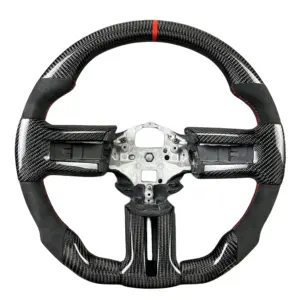 Customizable perforated leather and carbon fiber sports design steering wheel for the 2010-2014 Ford Mustang