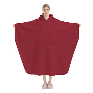 Fabrieksgemaakte draagbare rode fleece-deken met twee lagen, unisex oversized losse lange cape, gewogen capuchon, sherpa, voor volwassenen - Product Image 5