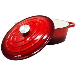 Juego de cazuela de 7QT con forma ovalada, juego de ollas esmaltadas de hierro fundido, utensilios de cocina, cazuela