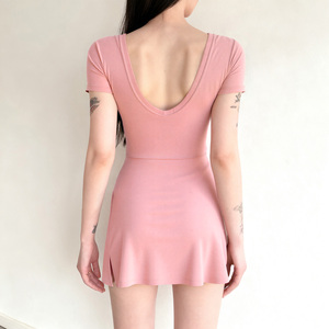 Vestido Mini con Cintura Ajustable para Mujer, Manga Corta, Color Sólido, Verano, Casual, Moda - Product Image 6