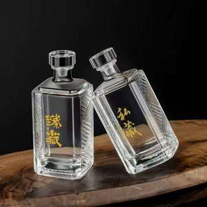 Botellas de Vidrio Cuadradas Gruesas de 250ml, 500ml, 1000ml para Whisky, <span class=keywords><strong>Vodka</strong></span>, Tequila y Vino, con Tapón de Corcho, Venta al Por Mayor - Product Image 3