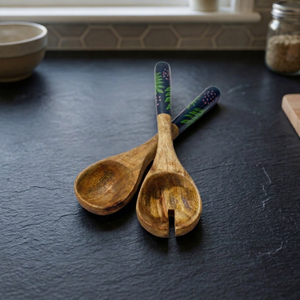 Ensemble de cuillères en bois de manguier EnamelGlow, art moderne, artisanal, émail abstrait effet éclaboussures de couleur, ustensiles de cuisine et de service, couverts, ensembles de vaisselle - Product Image 1